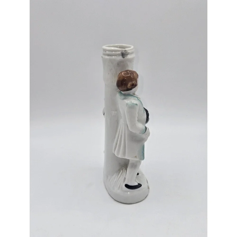 Vintage Porcelain Colonial Couple Bud Vase Victorian Man Woman Figural Vase 6.5